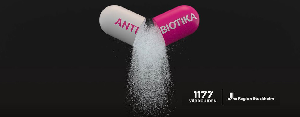 Bild på delad tablett där antibiotika rinner ut i pulverform.